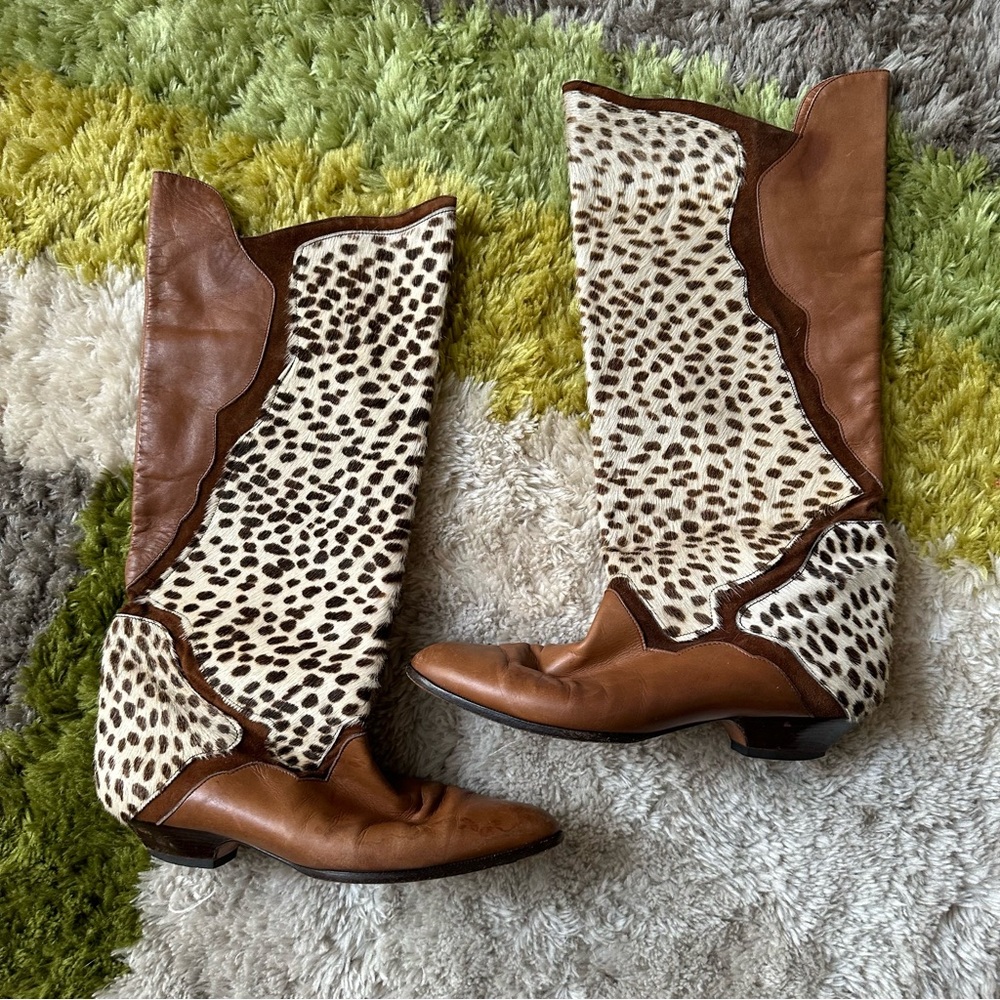 Vintage Specchio Cheetah/Leopard Leather Western Style Boots